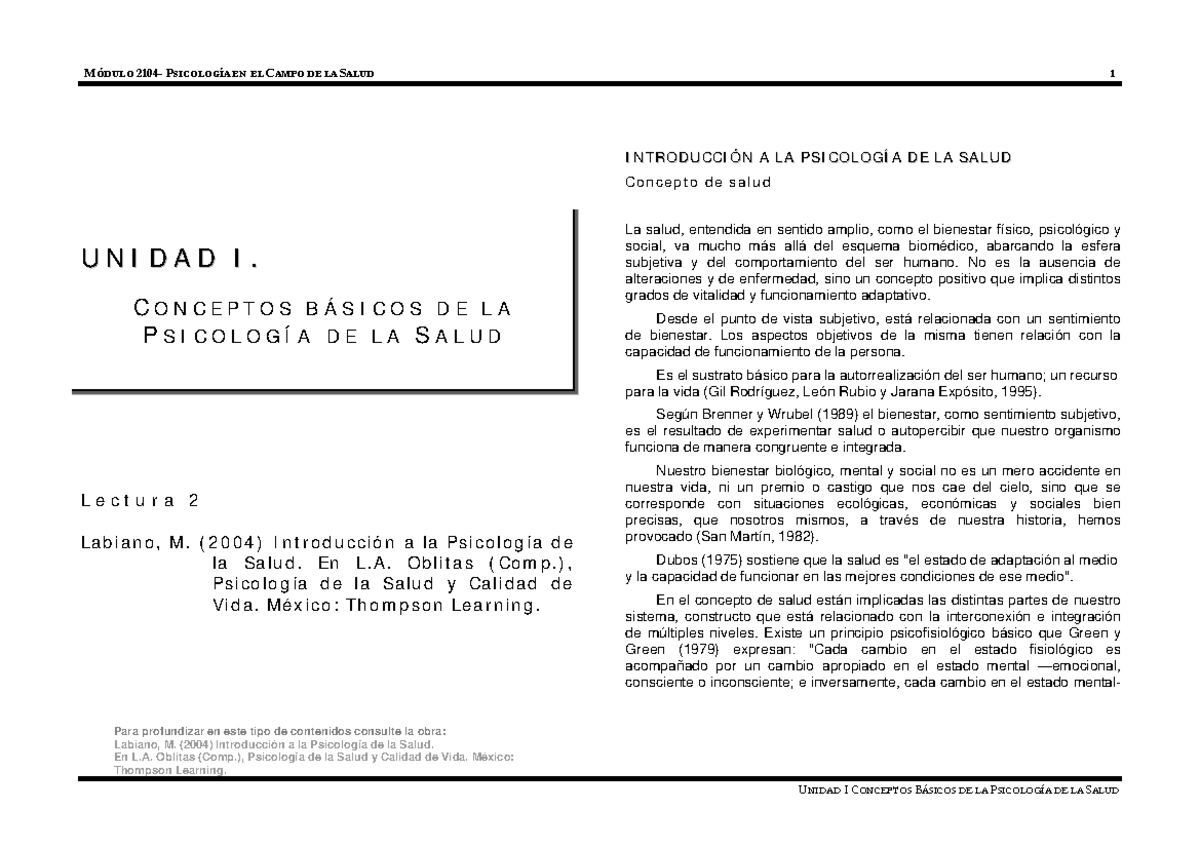 CONCEPTOS BÁSICOS DE LA PSICOLOGÍA DE LA SALUD - EN EL CAMPO DE LA