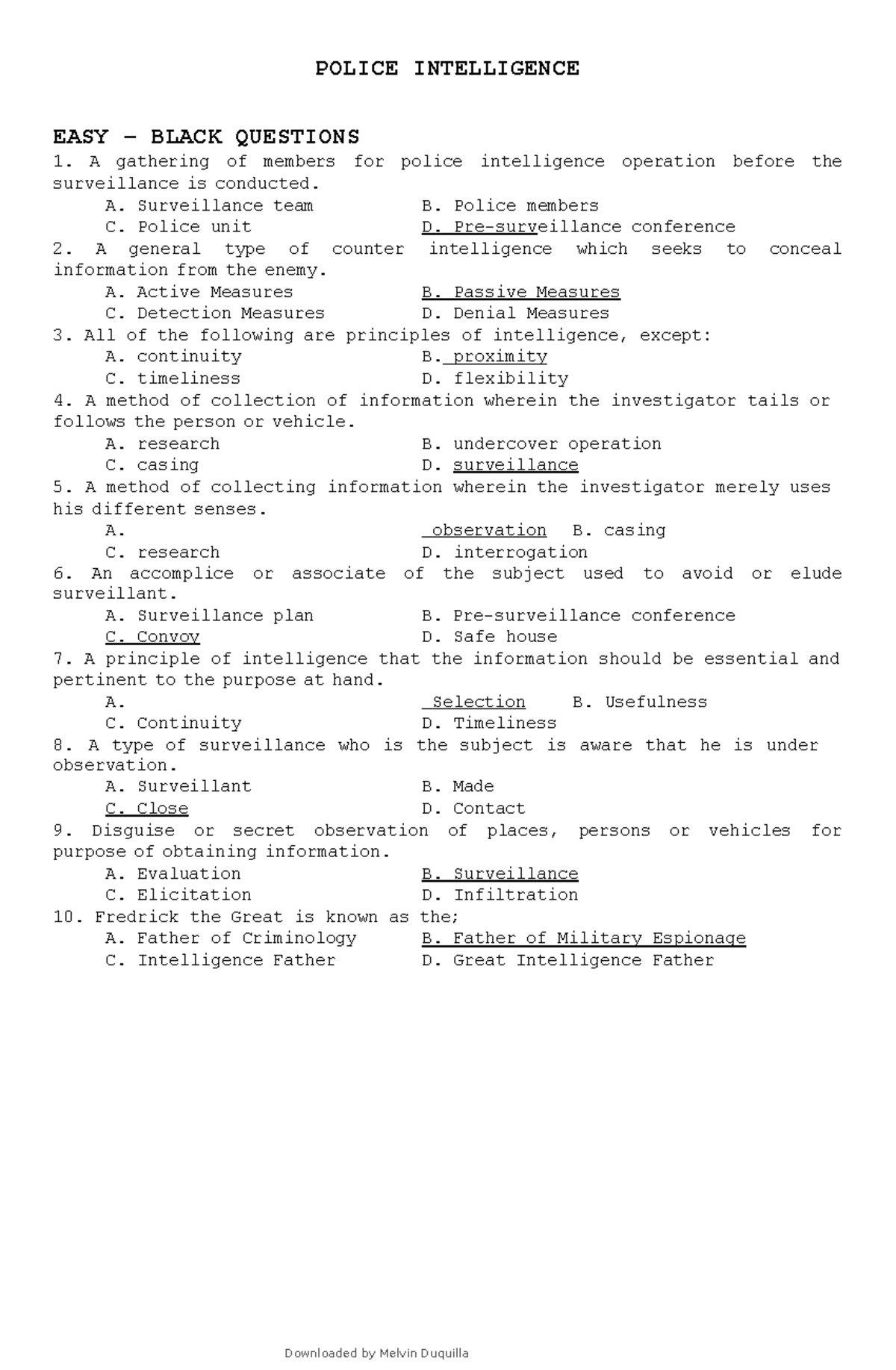 Police Intelligence Quiz 1 - Study Guide and Questions - Studocu