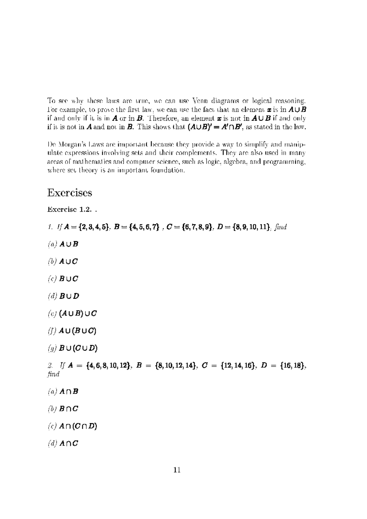 Sets Exercises - Practical Questions (Math 101) - Studocu