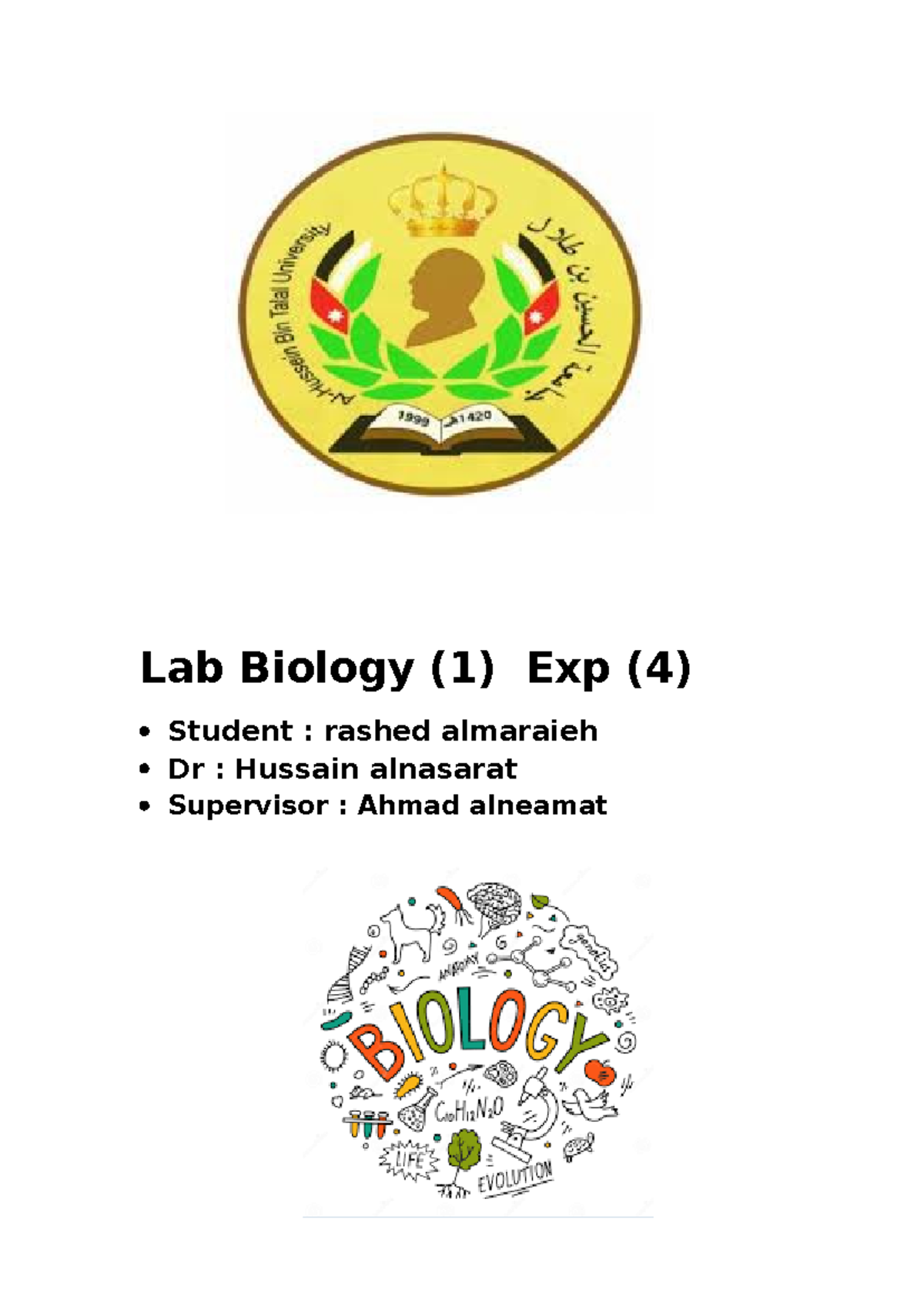 نسخة biology راشد - Lab Biology (1) Exp (4) Student : rashed almaraieh ...