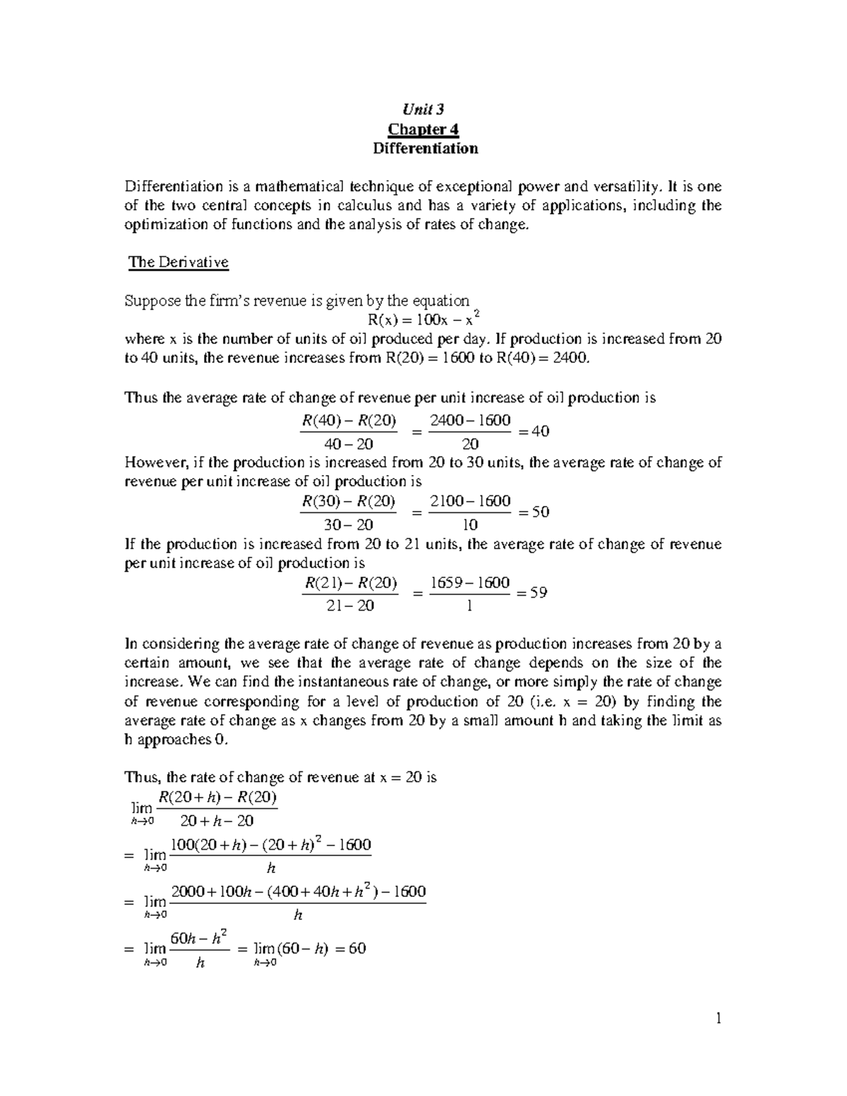 Unit 3 Chapter 4: Understanding Differentiation in Calculus - Studocu