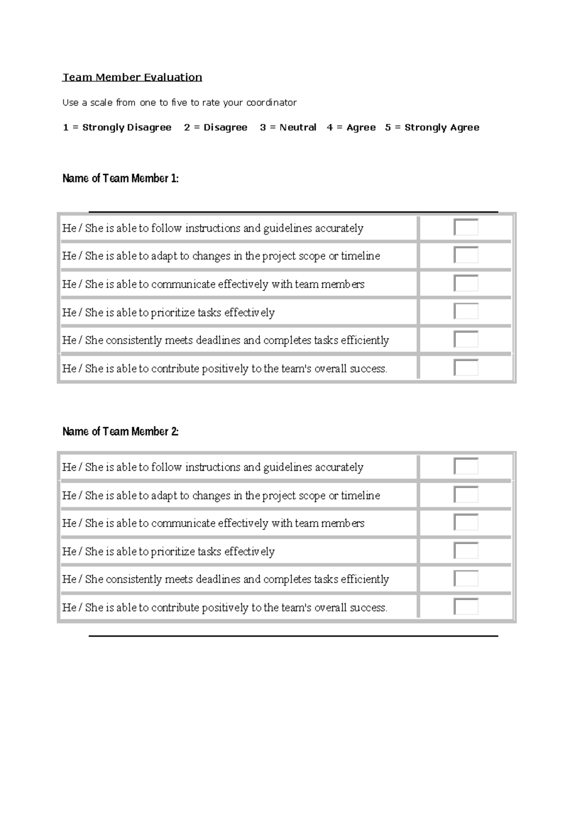 Team Member Evaluation Template: Assessment Criteria and Ratings - Studocu