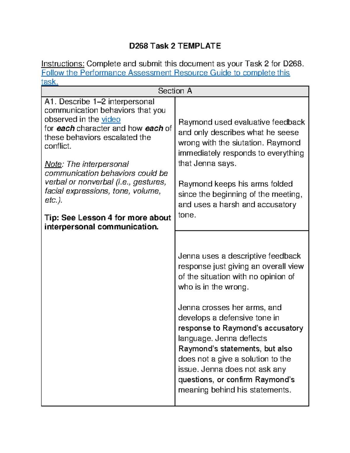 D268 Task 2: Interpersonal Communication & Conflict Resolution Template ...