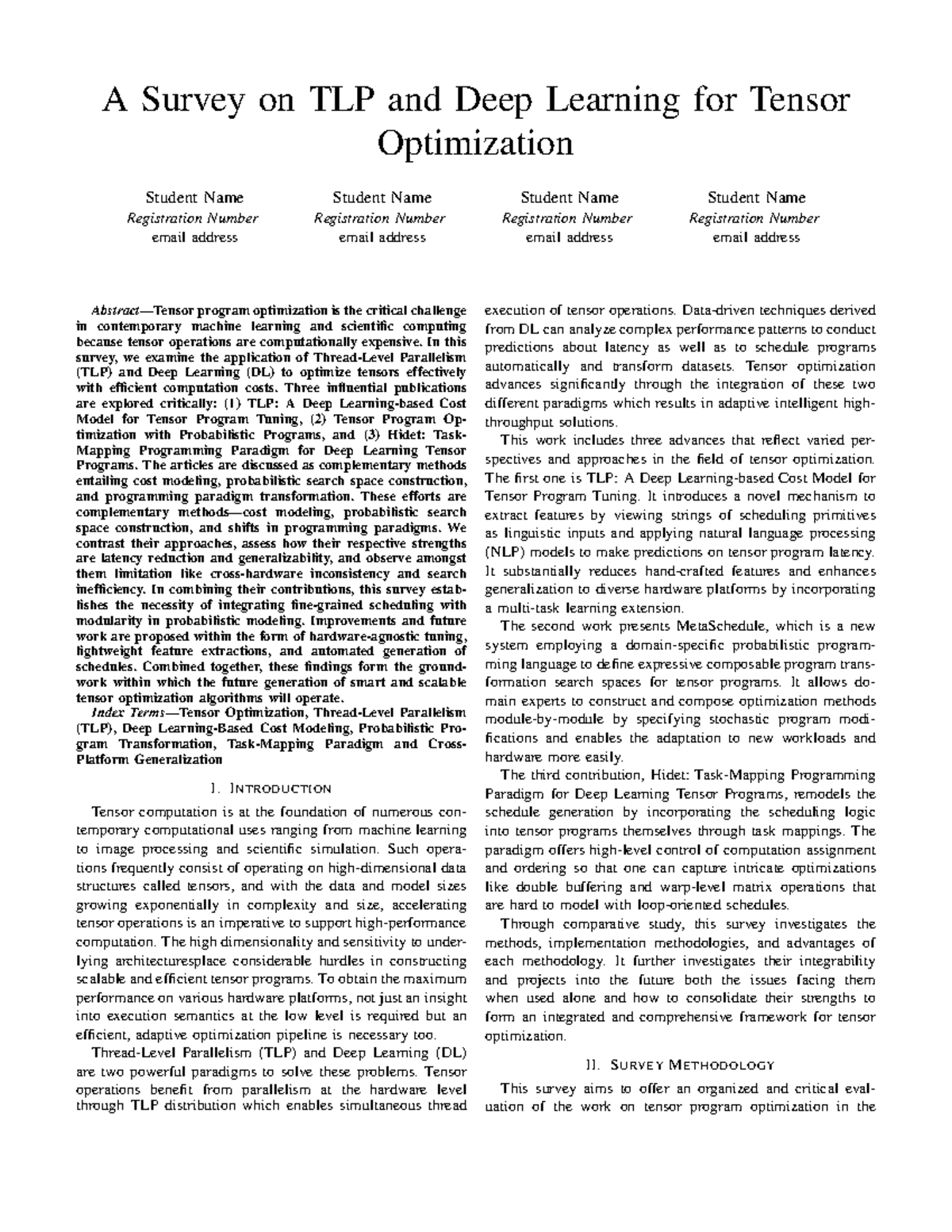 A Survey on TLP and DL for Tensor Optimization Techniques - Studocu