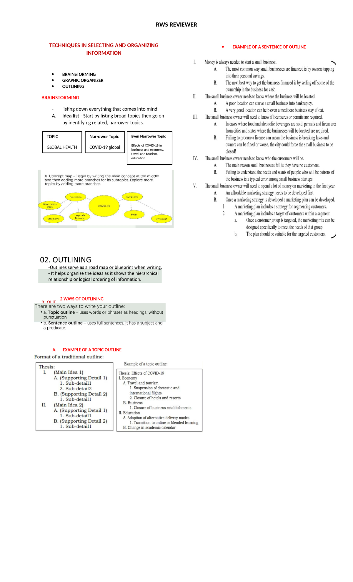 RWS- Reviewer: Techniques for Organizing Information and Writing - Studocu