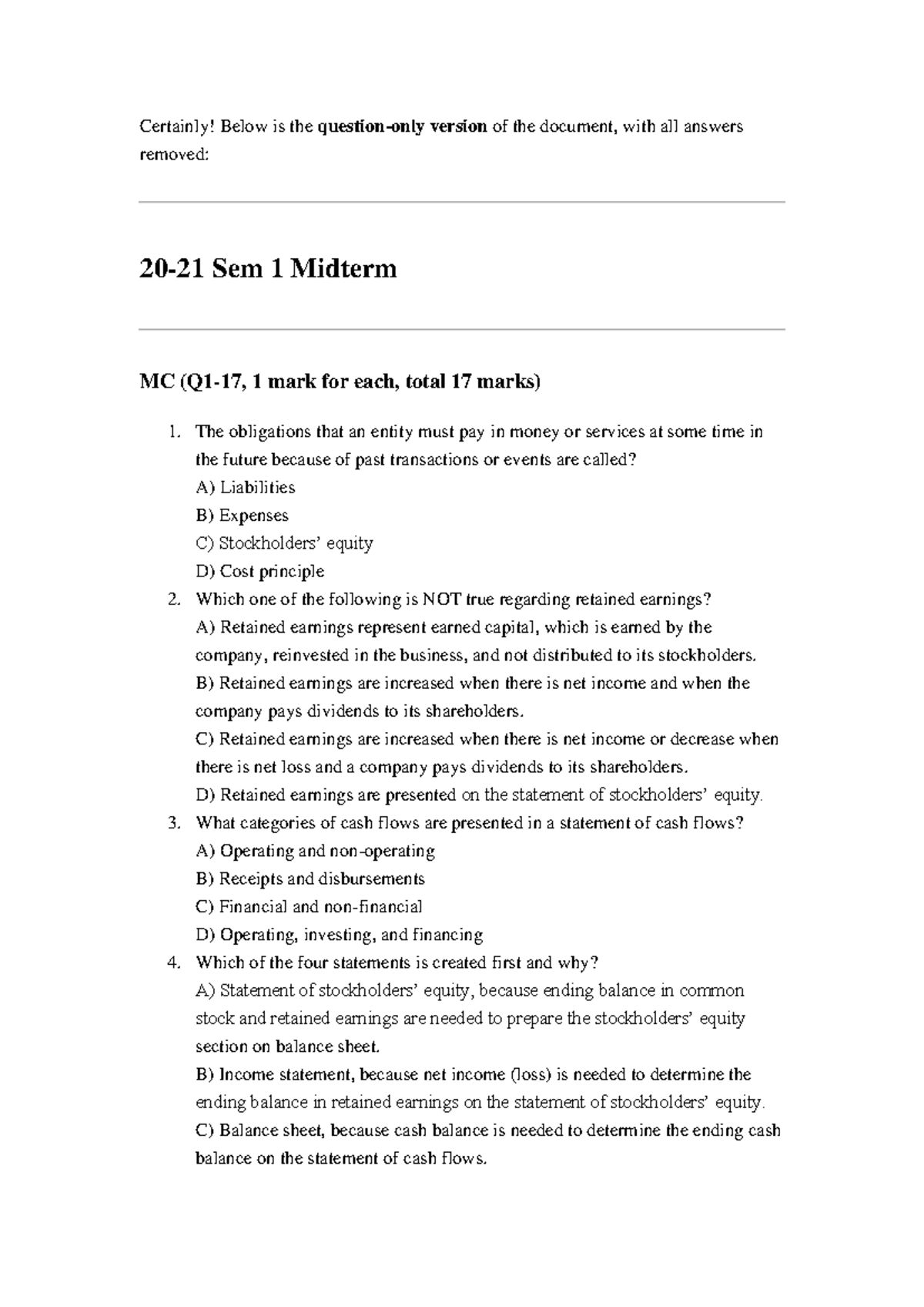 ACCT 1111 Sem 1 Midterm Exam Review and Practice Questions - Studocu