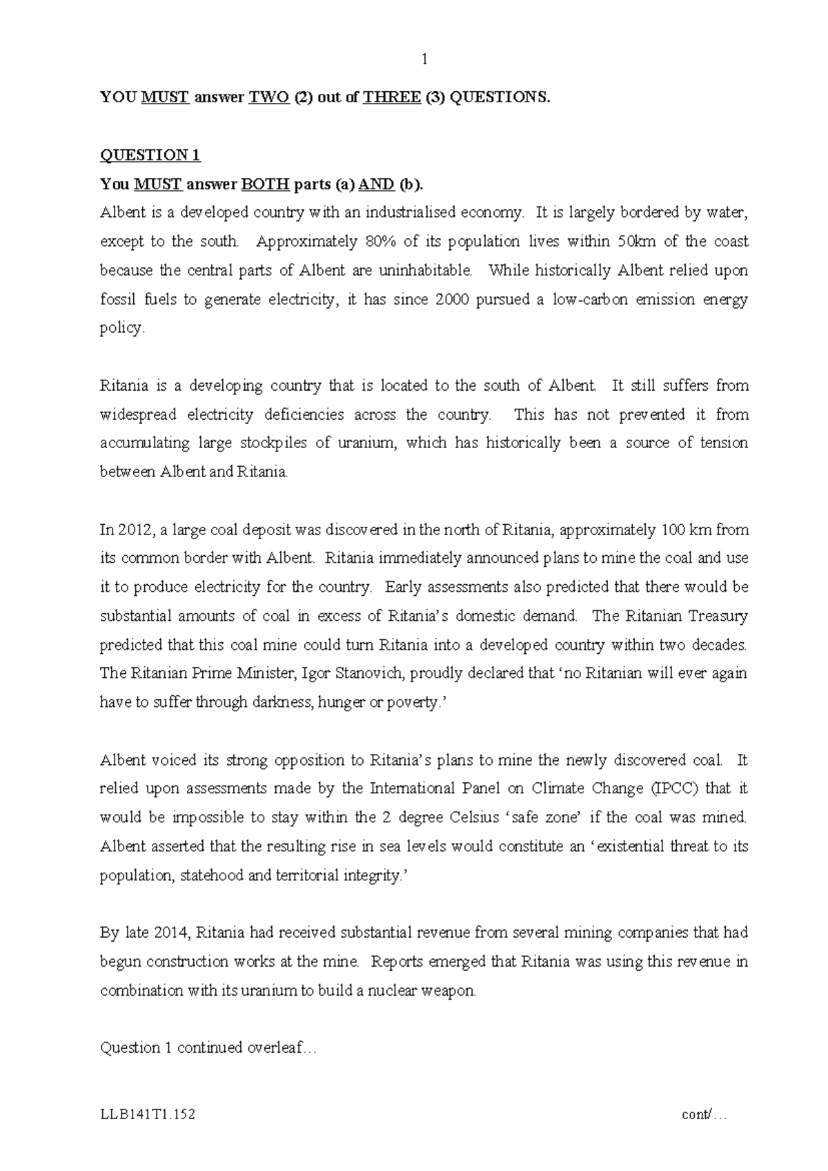 LLB141T1.152 2015 Semester 2 Past Exam Questions and Analysis - Studocu