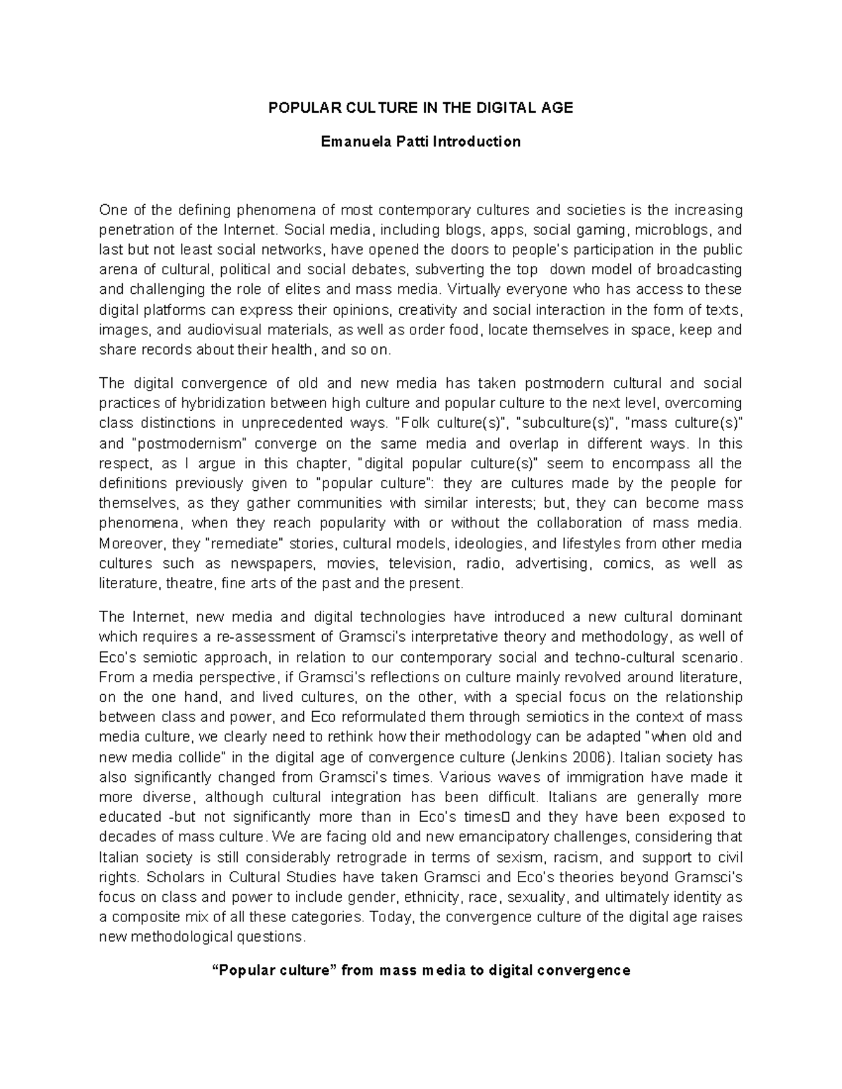 Popular Culture in the Digital Age: Trends and Impacts - Studocu