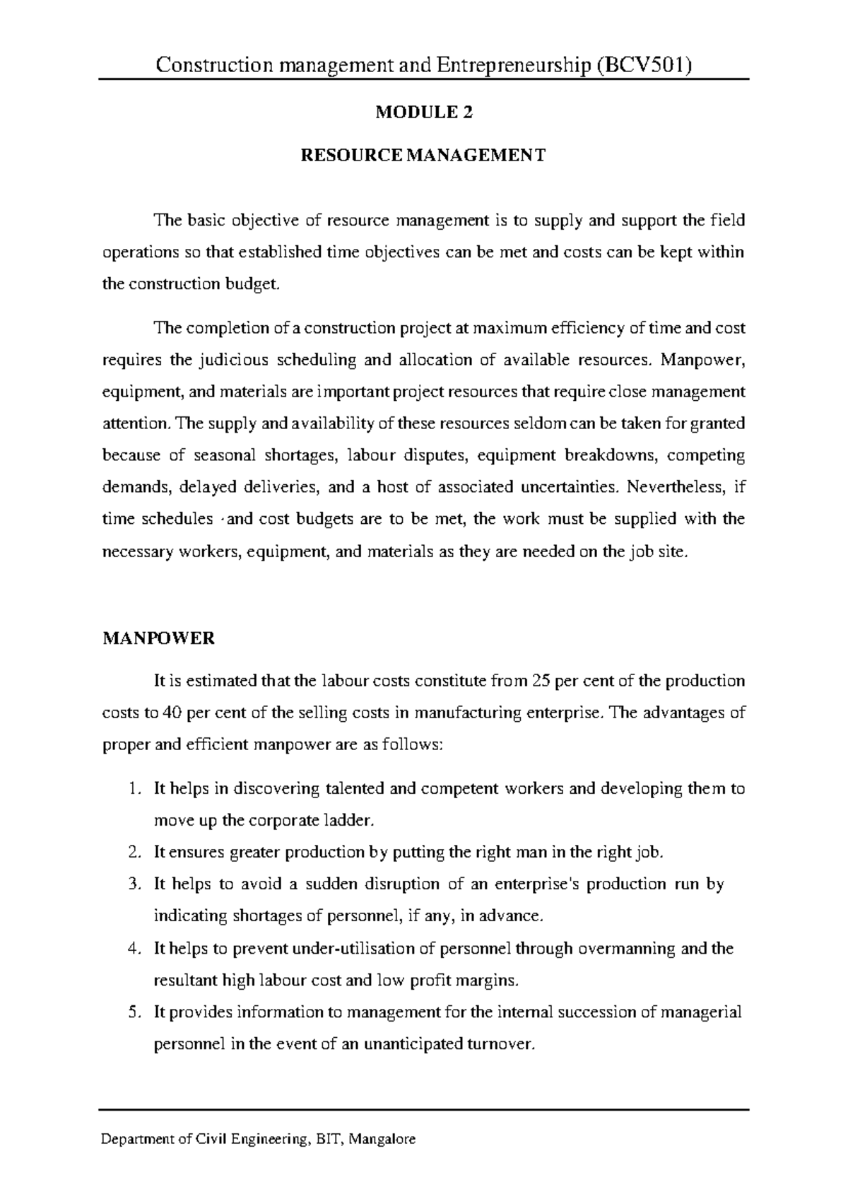 BCV501 - Construction Management & Entrepreneurship: Module 2 Notes ...