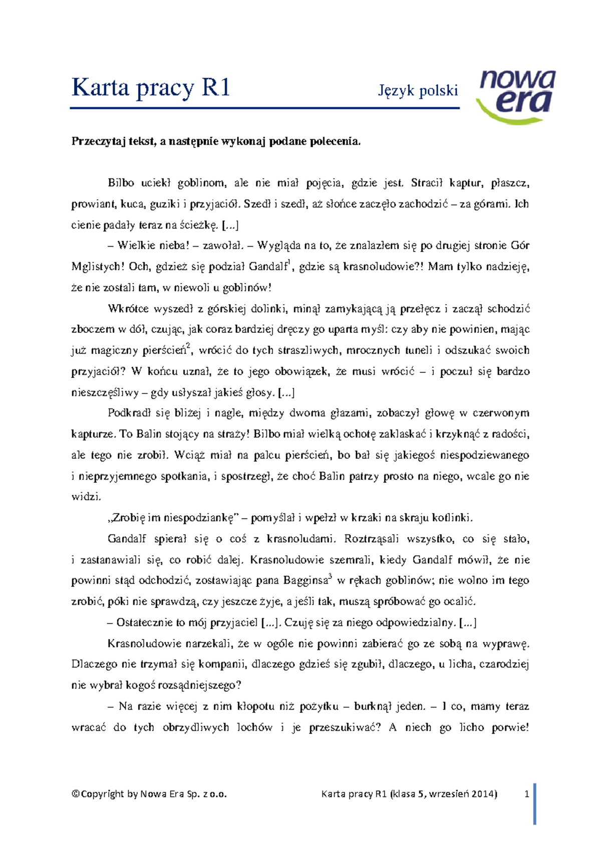 Język polski - Karta pracy 1 - Hobbit - klasa 6A - zadania domowe - Studocu