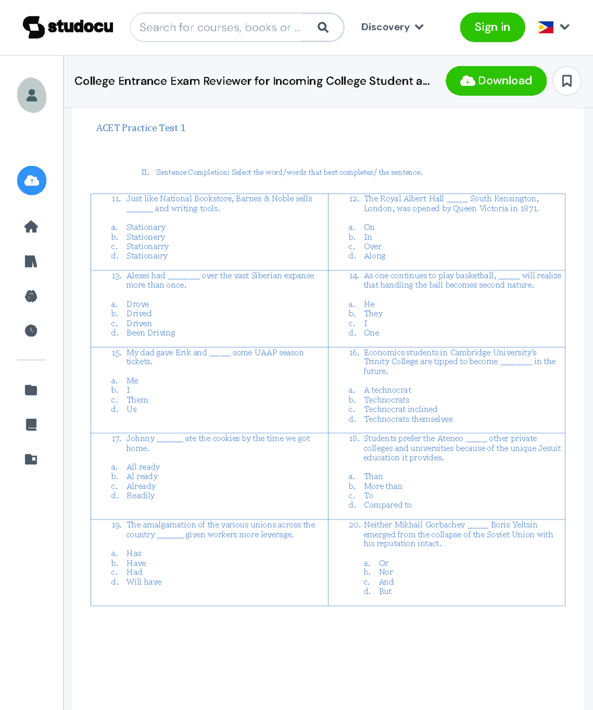 College Entrance Exam Reviewer (CEET) with Answer Key for Students ...