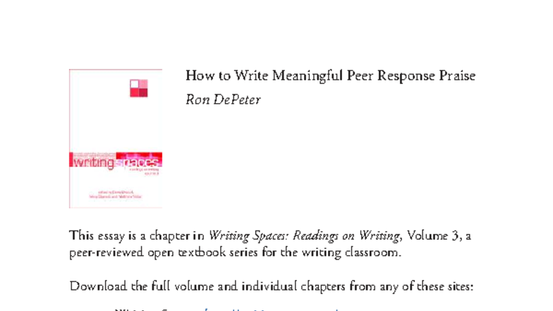 EN3090: How to Write Meaningful Peer Response Praise by Ron DePeter ...