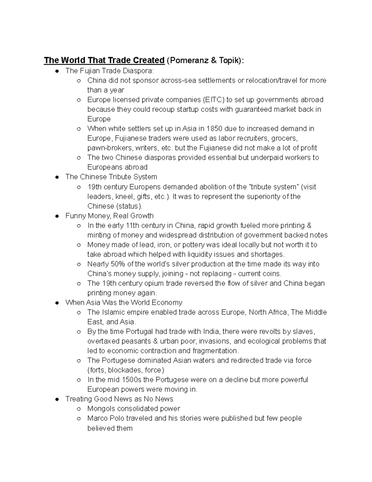 Reading Notes for Course 110Q: The World That Trade Created - Studocu