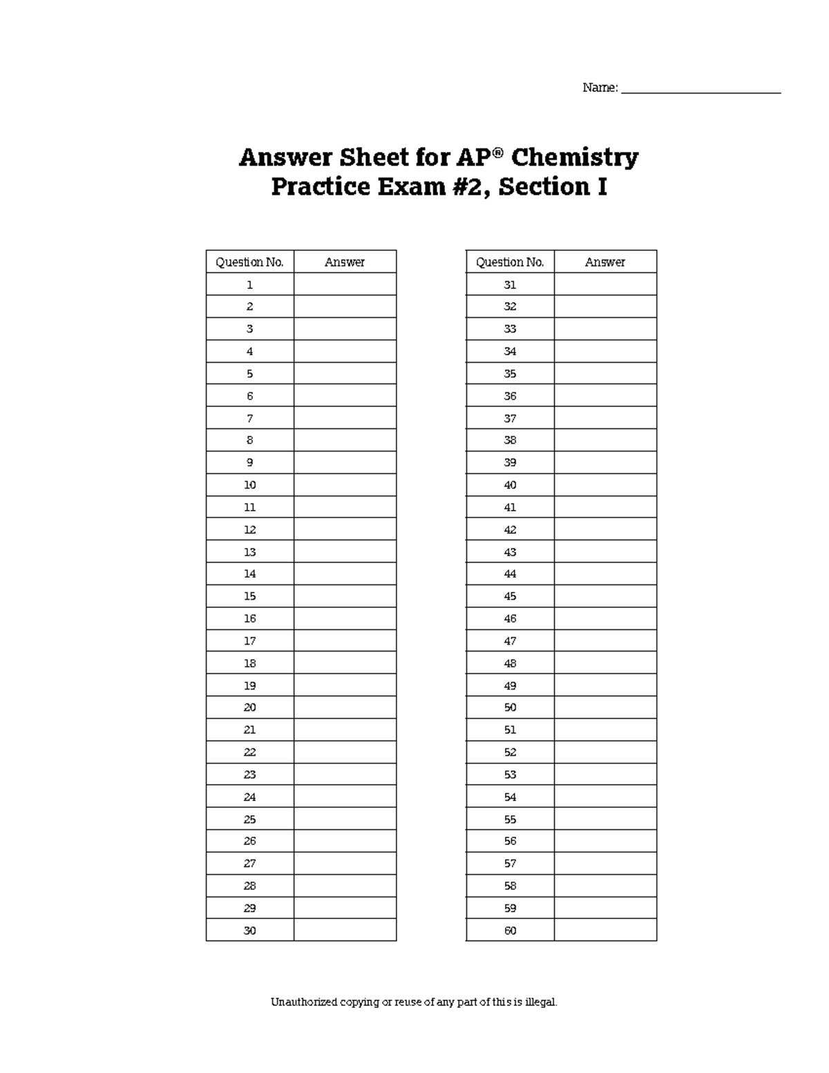 Chemistry PE2 Practice Exam Answer Sheet and Equations Guide - Studocu