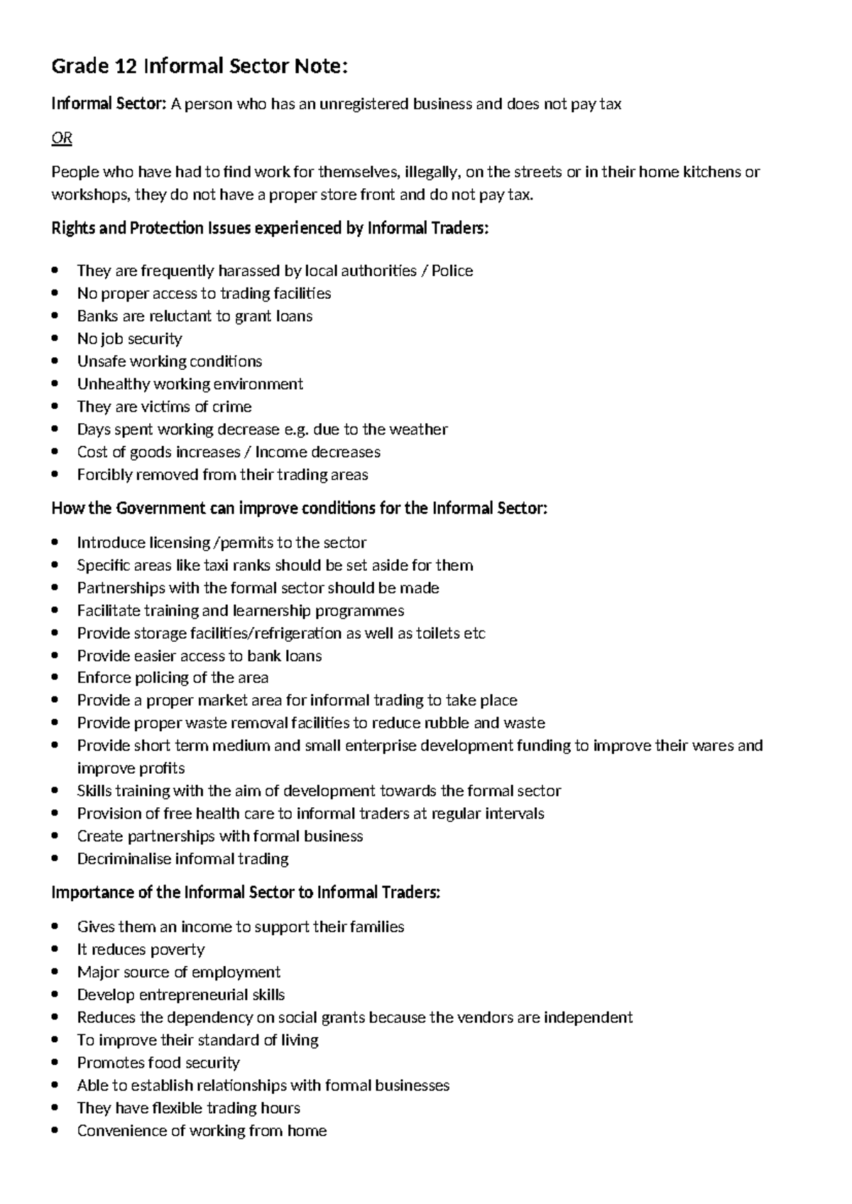 Grade 12 Informal Sector Note - Rights and Protection Issues ...