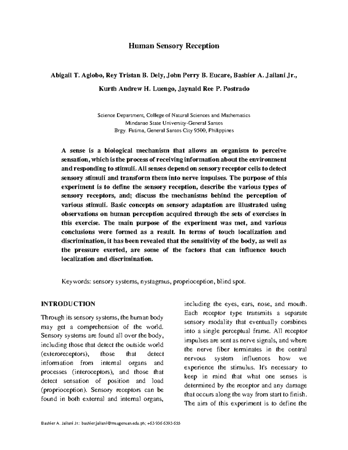 Human Sensory Reception Lab Report - Exercise 2 (Final) - Studocu