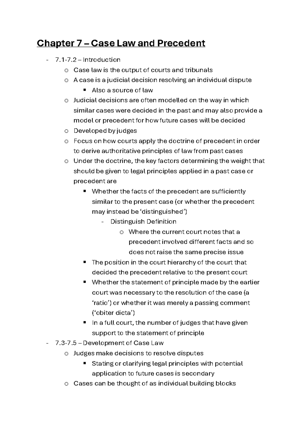 Chapter 7 - Case Law and Precedent Analysis and Application - Studocu