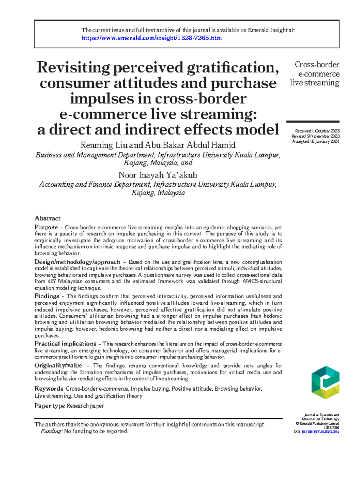 "JSIT-10-2023-0214: Consumer Attitudes & Impulse Buying in Live ...