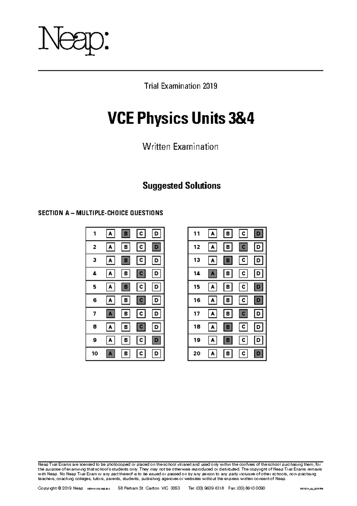 VCE Physics Units 3&4 Suggested Solutions (Trial Exam 2019) - Studocu