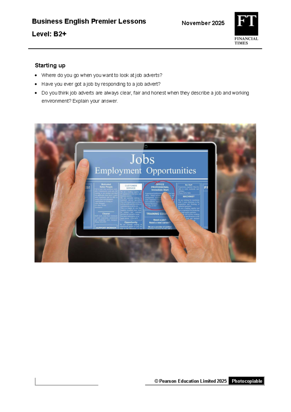 Business English Premier Lessons B2P November 2025: Job Ad Analysis ...