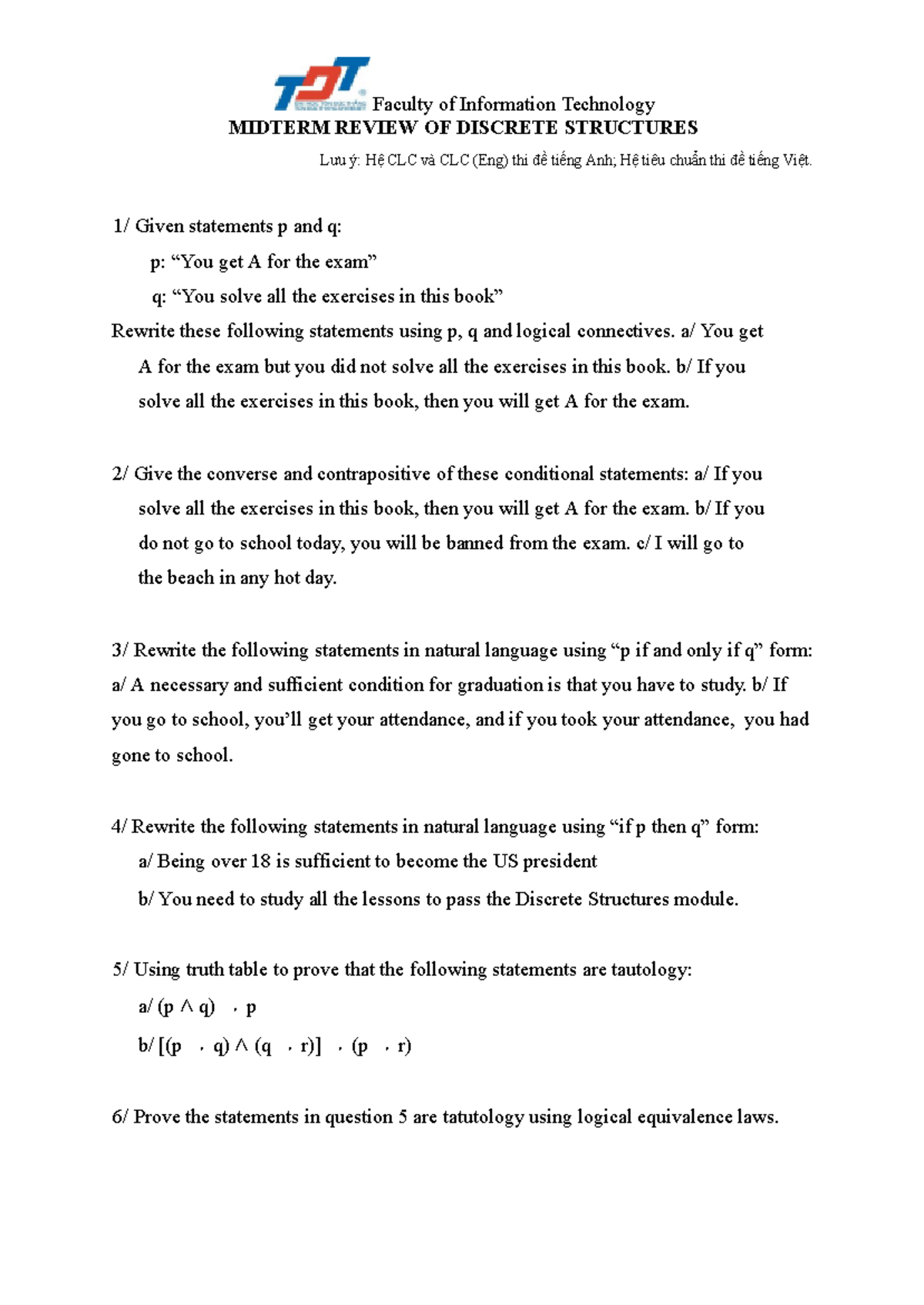 ITC 101 MIDTERM REVIEW: DISCRETE STRUCTURES LOGIC - Studocu