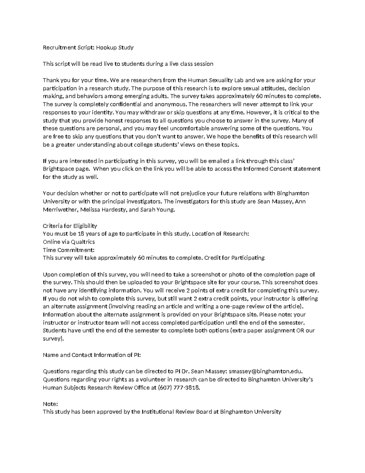 Recruitment Script Hookup Study Mod Rev 5 - Recruitment Script: Hookup ...