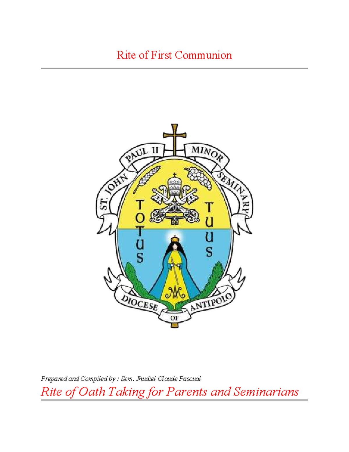 Rite of First Communion: Liturgy and Oath Taking Guide - Studocu