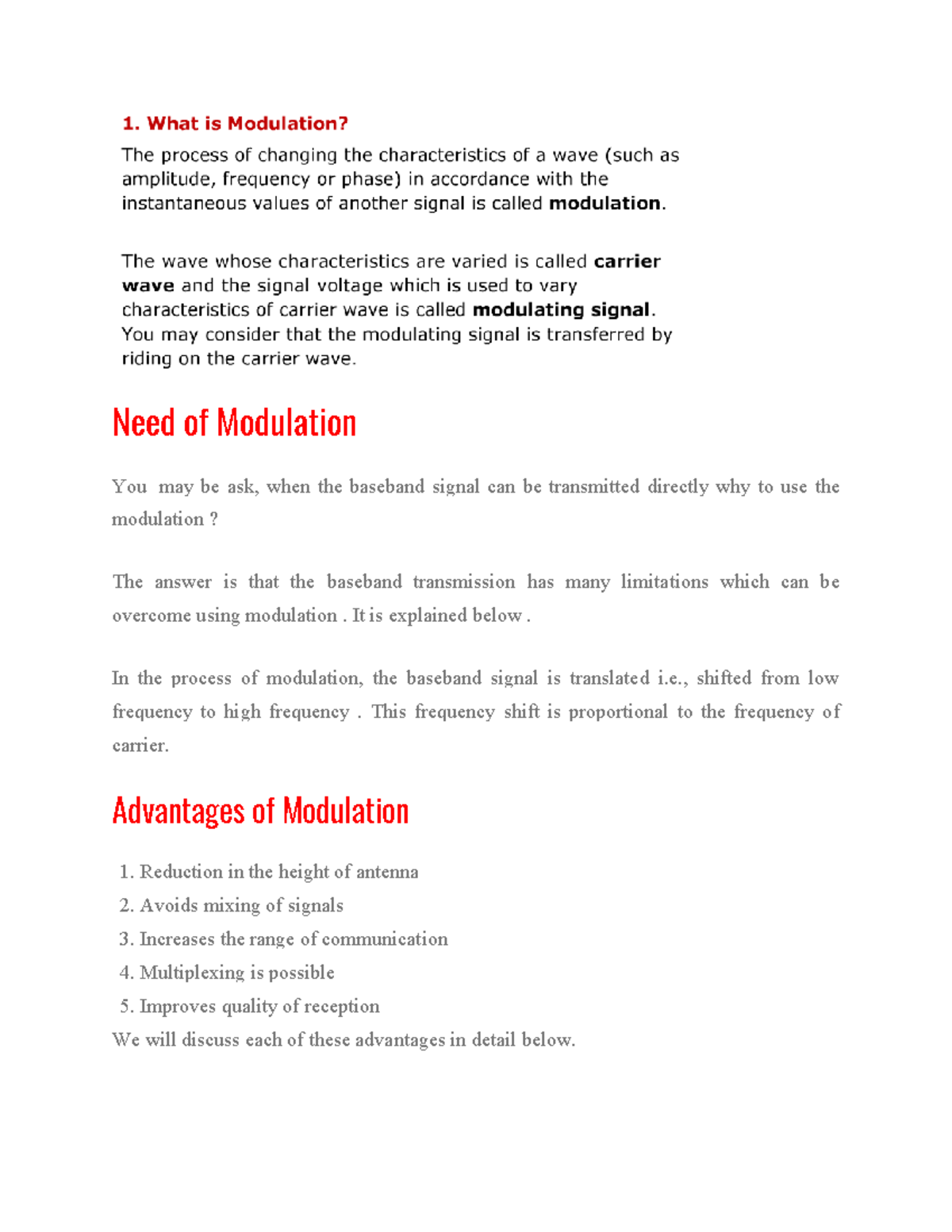 Modulation in Communication: Advantages and Types Explained - Studocu
