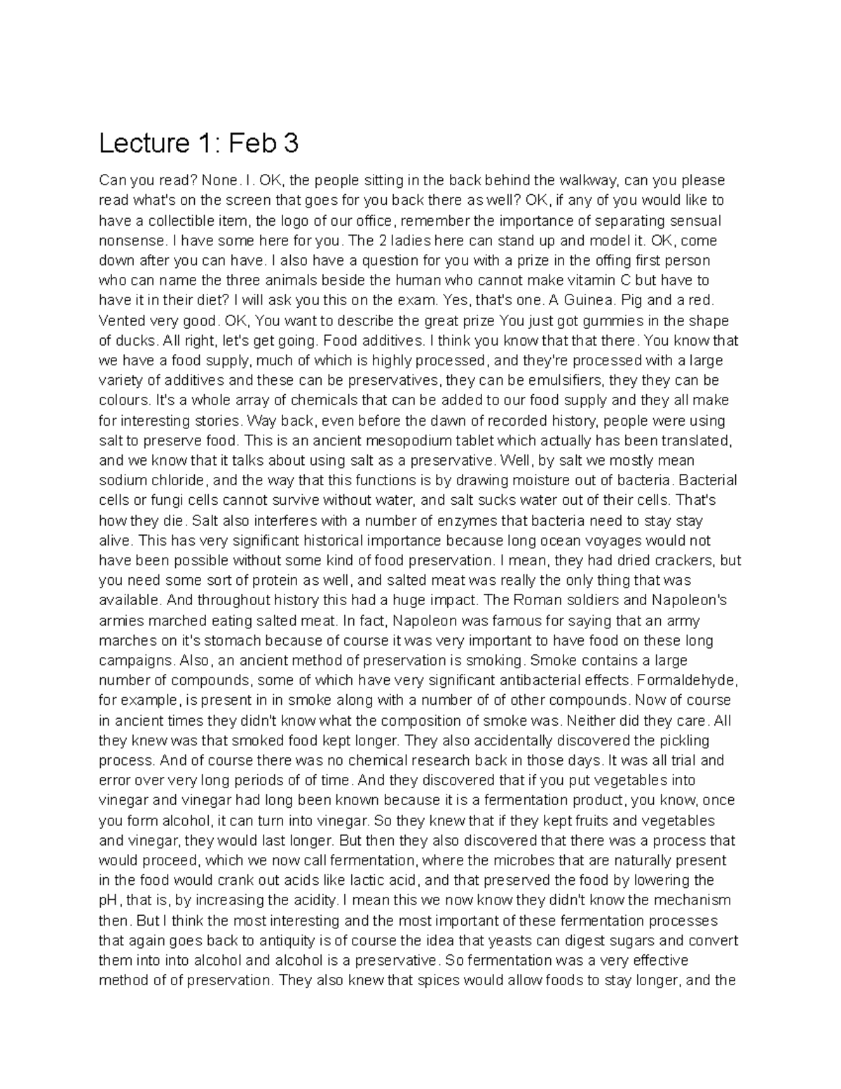 CHEM 101: Midterm 2 Lecture Notes on Food Additives and Preservation ...