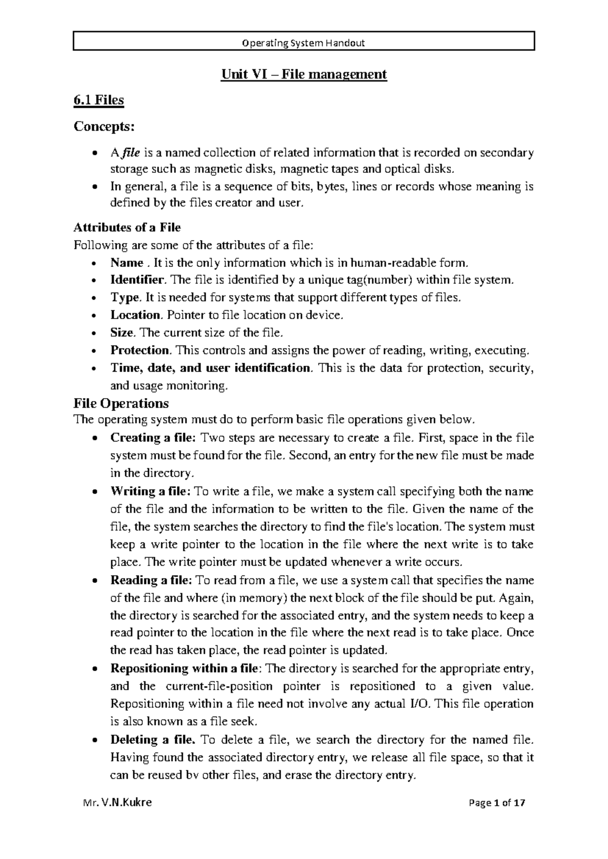 Unit VI - File Management: Key Concepts and Access Methods - Studocu