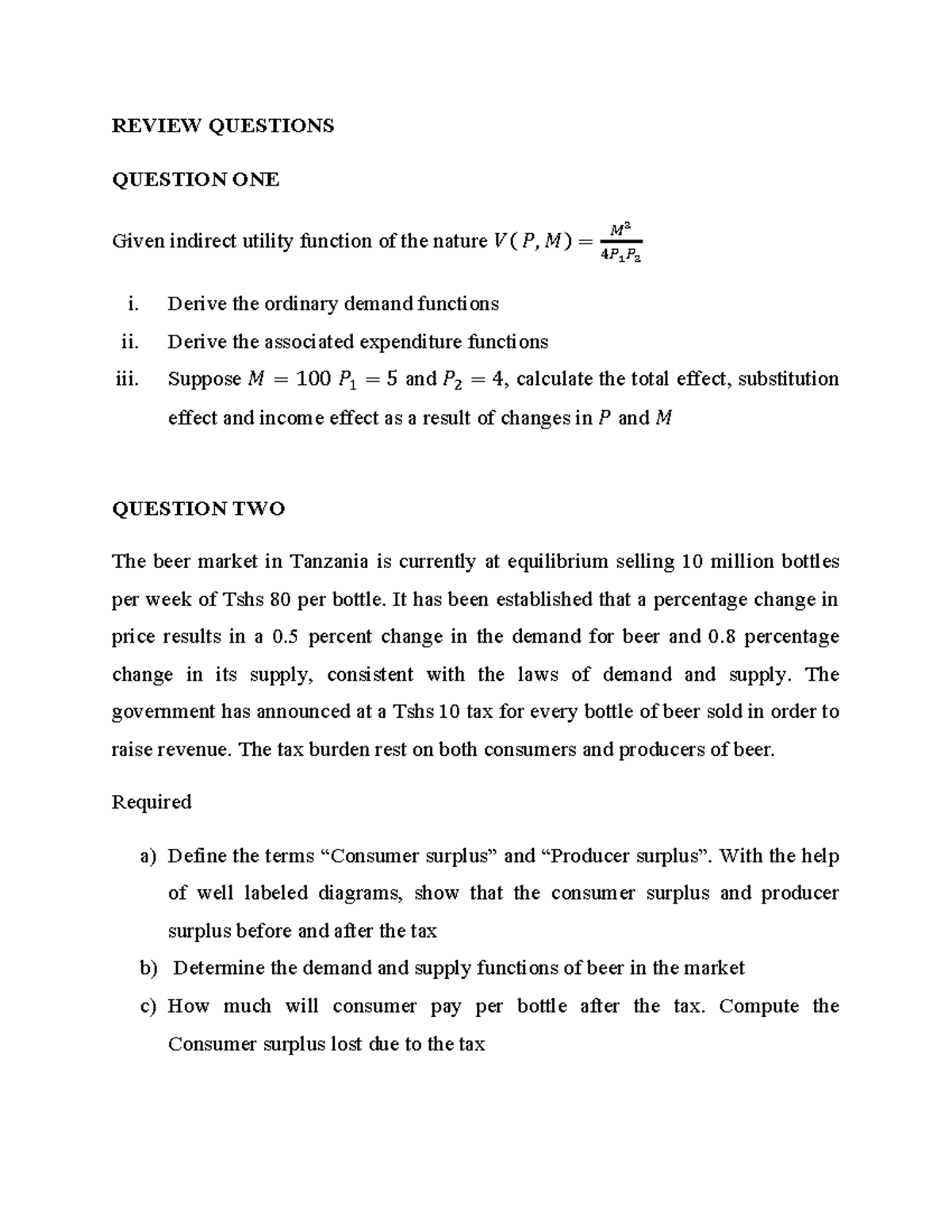 REVIEW QUESTIONS FOR ECON 101: UTILITY & DEMAND ANALYSIS - Studocu