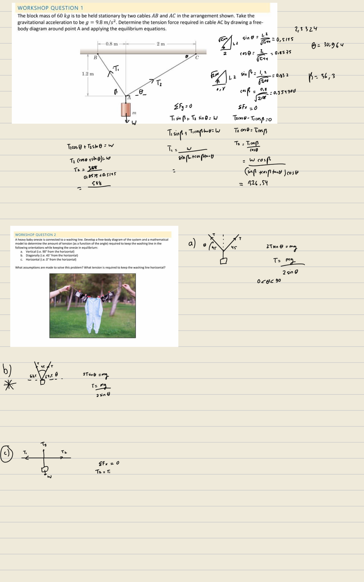 W1 Workshop Practice: Tension Forces and Equilibrium Analysis - Studocu