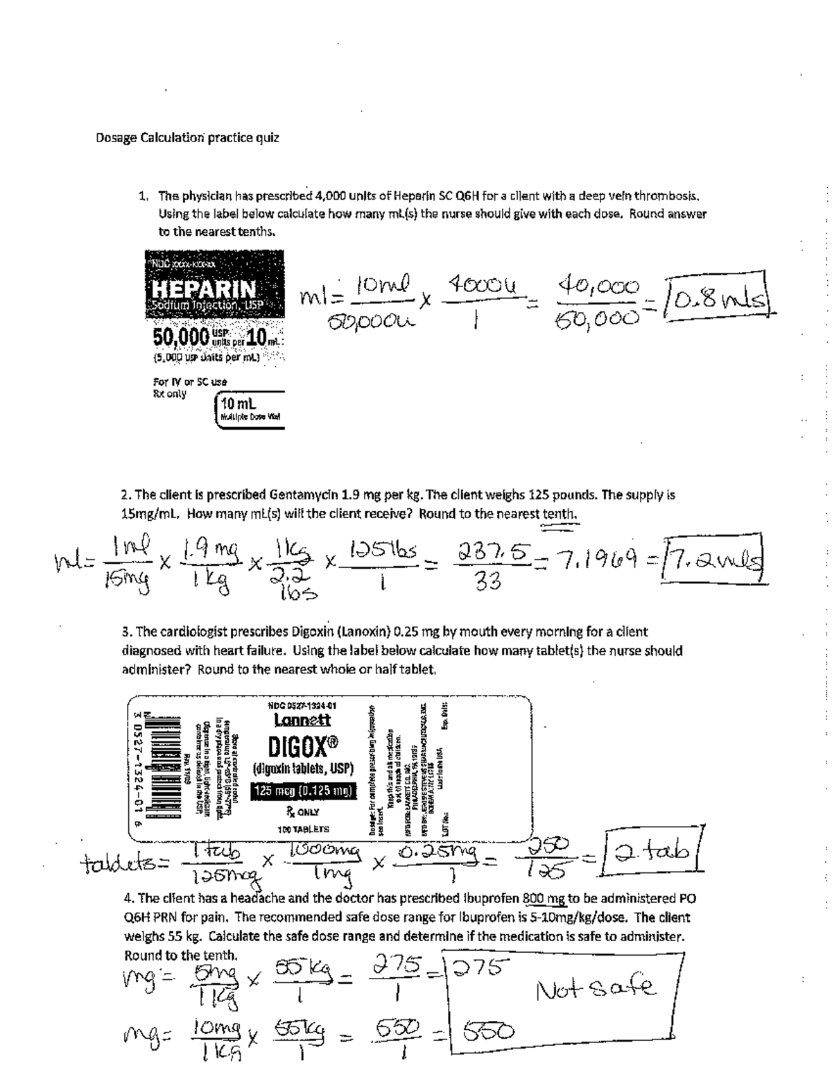 Dosage Calculation Practice Quiz 1 - Med Math Answers - Studocu