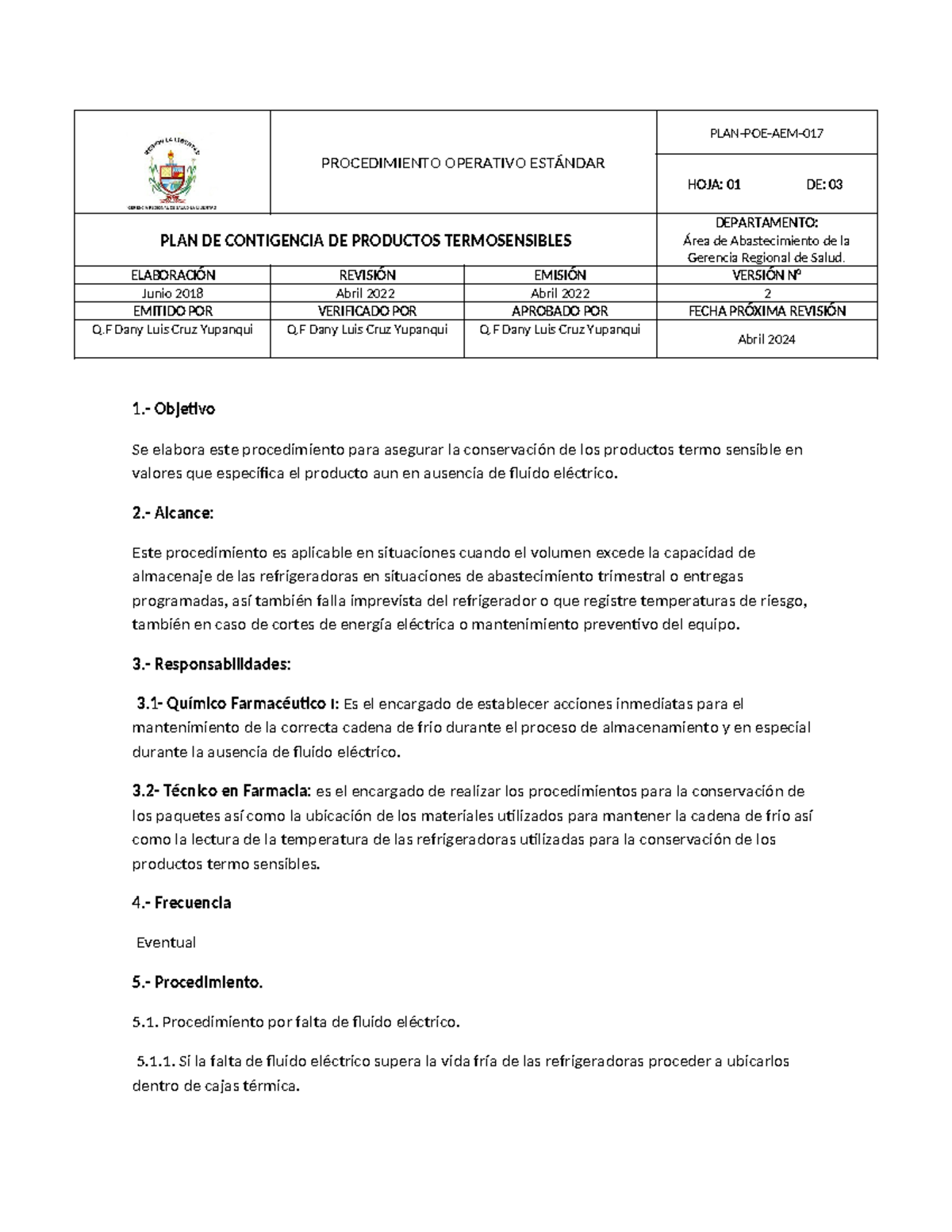 Plan de Contingencia para Productos Termosensibles - Procedimiento ...