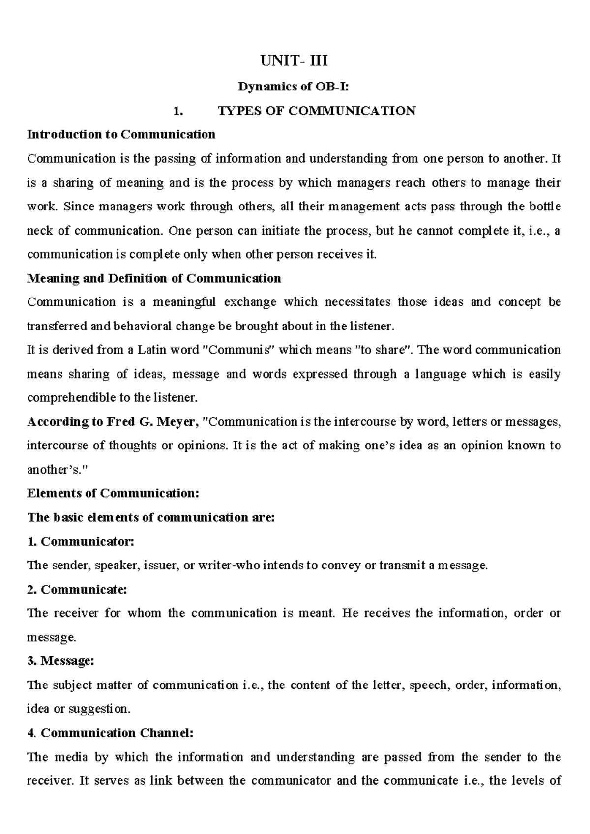 OB - Unit III - Notes: Dynamics of Communication in Organizations - Studocu