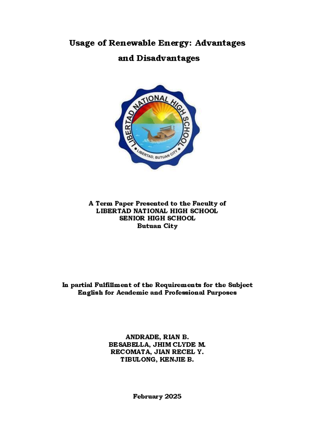Term Paper: Analyzing Advantages and Disadvantages of Renewable Energy ...