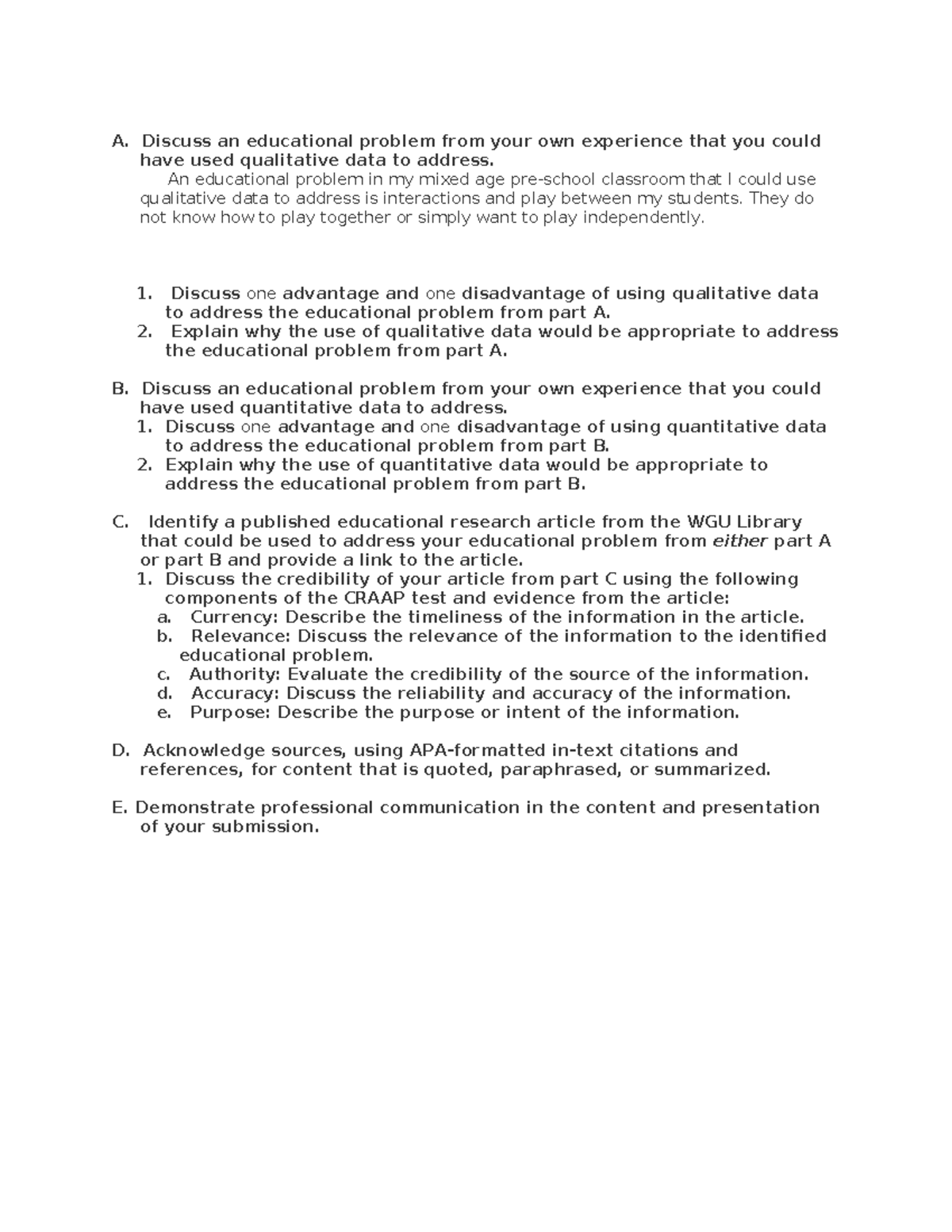 D179 - D179-Questions, Task 1 Data Informed Practices - A. Discuss an ...