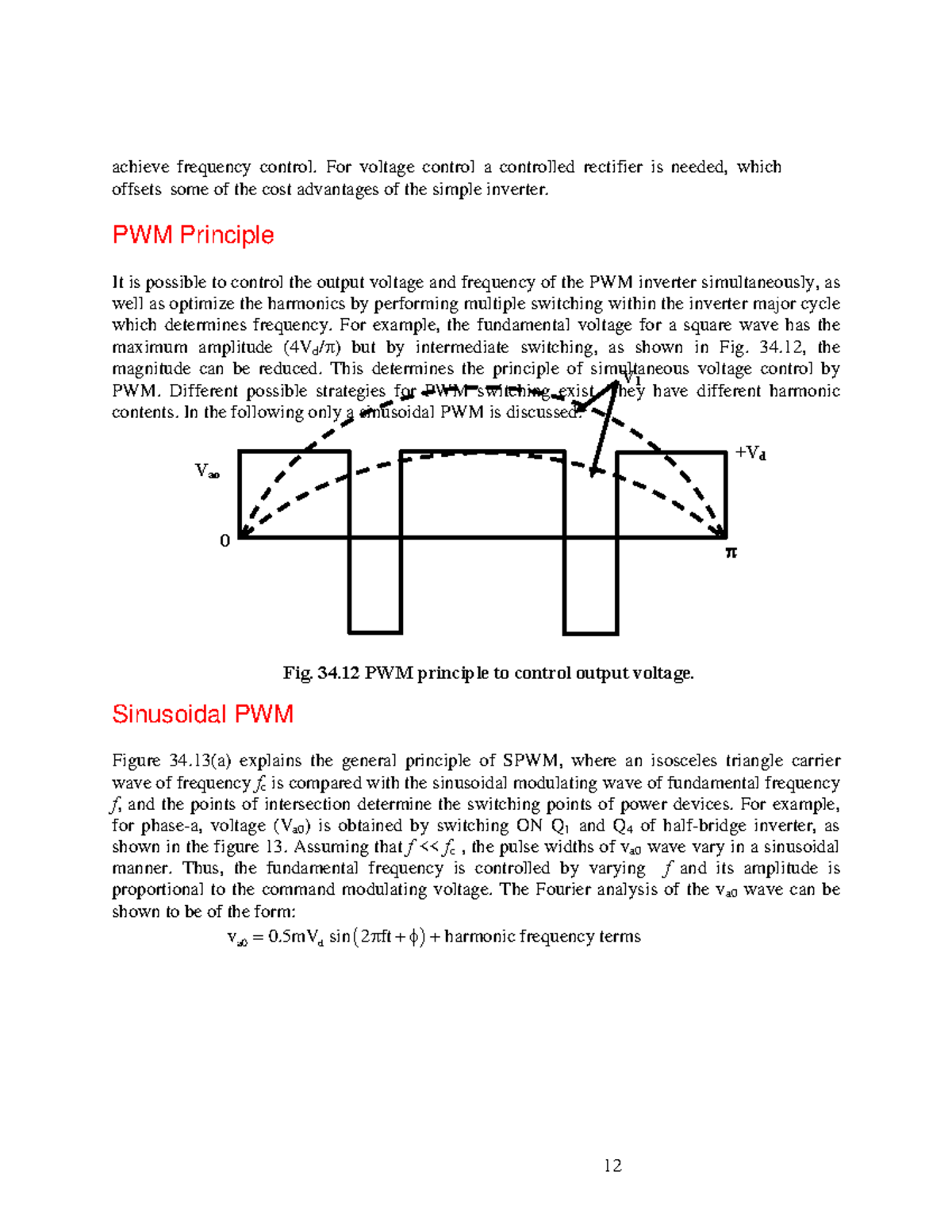 Industrial Auto (60) - NOTES - V 1 +Vd Vao 0 π Fig. 34 PWM principle to ...