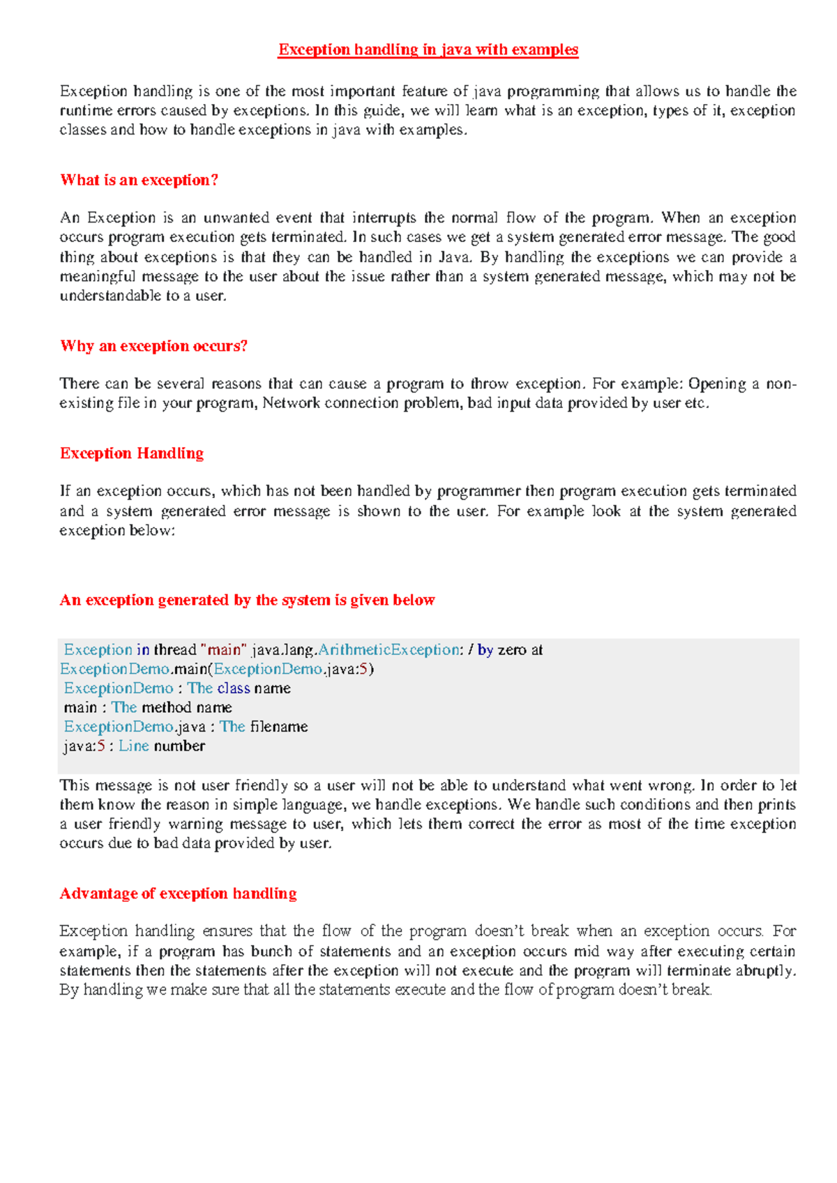 Java Exception Handling: Comprehensive Guide with Examples - Studocu