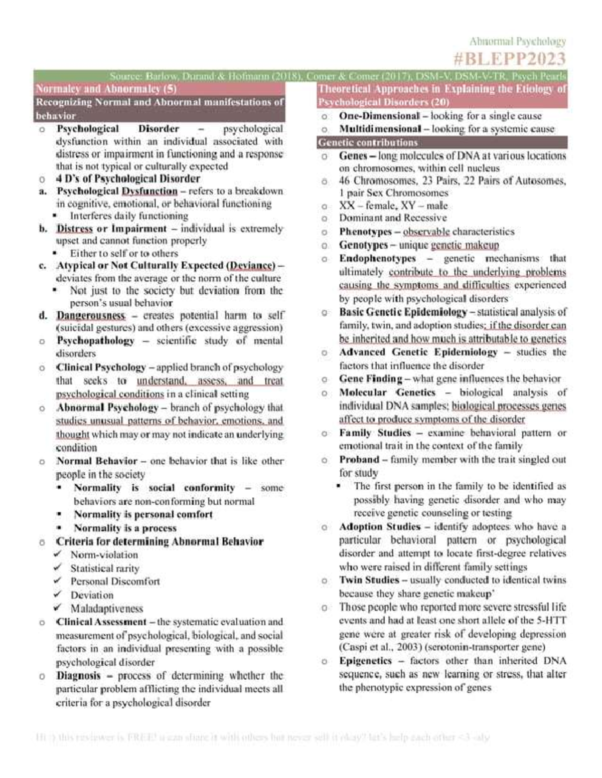 Abnormal Psychology Notes: Key Concepts and Theoretical Approaches ...