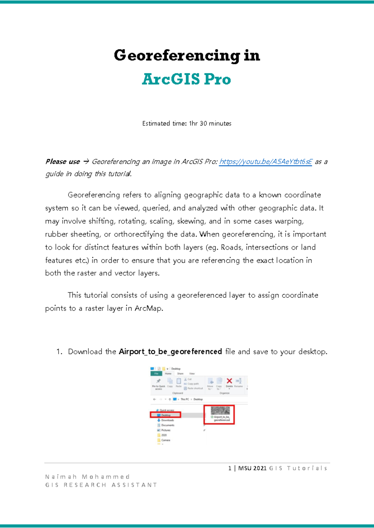 Georeferencing in Arc GIS Pro - 1 | MSU 2021 G I S T u t o r i a l s N ...