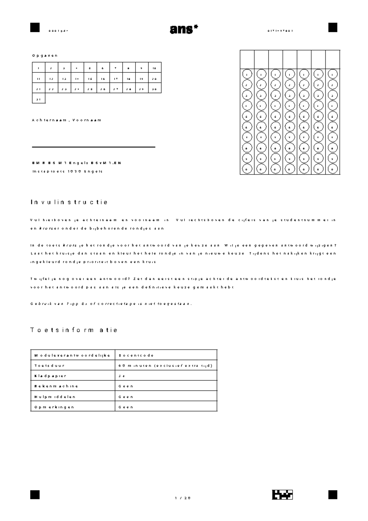 Diagnostische Toets Engels - Antwoorden en Instructies BMR BS M1 ...