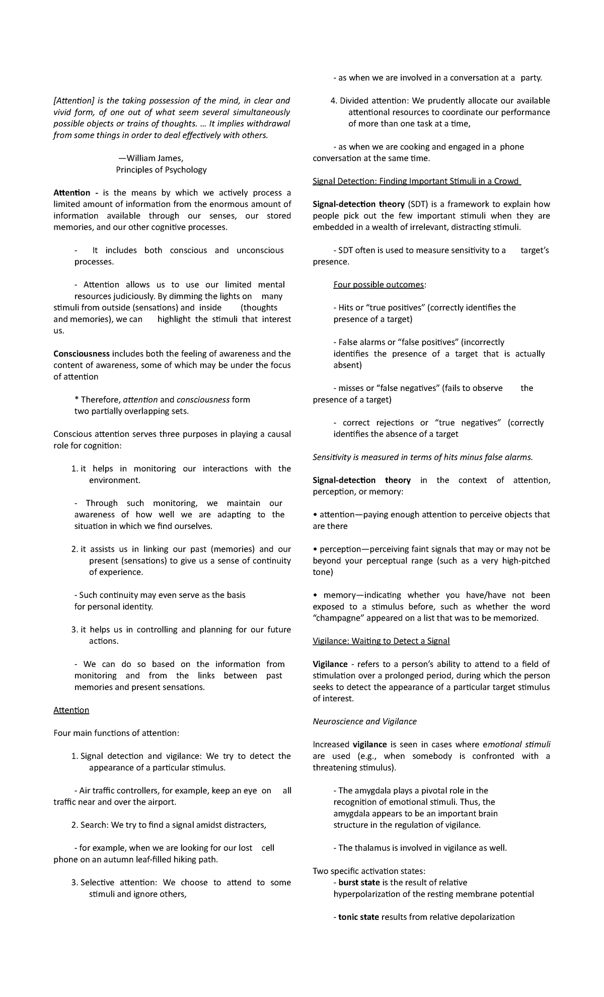 Cognitive Psychology 101: Summary of Attention in Chapter 4 - Studocu