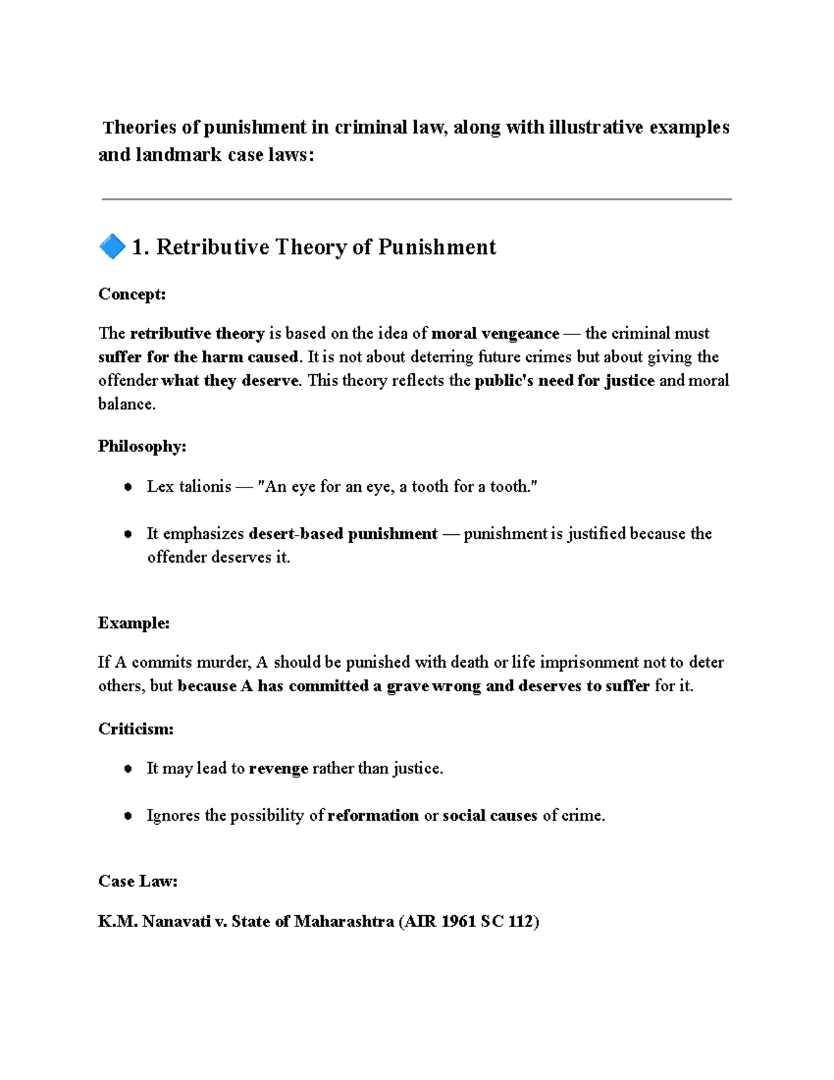 MDMW 6: Theories of Punishment in Criminal Law with Case Law Examples ...