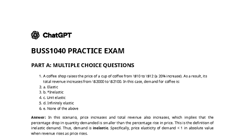 BUSS1040 PRACTICE EXAM: MULTIPLE CHOICE & SHORT ANSWER QUESTIONS - Studocu