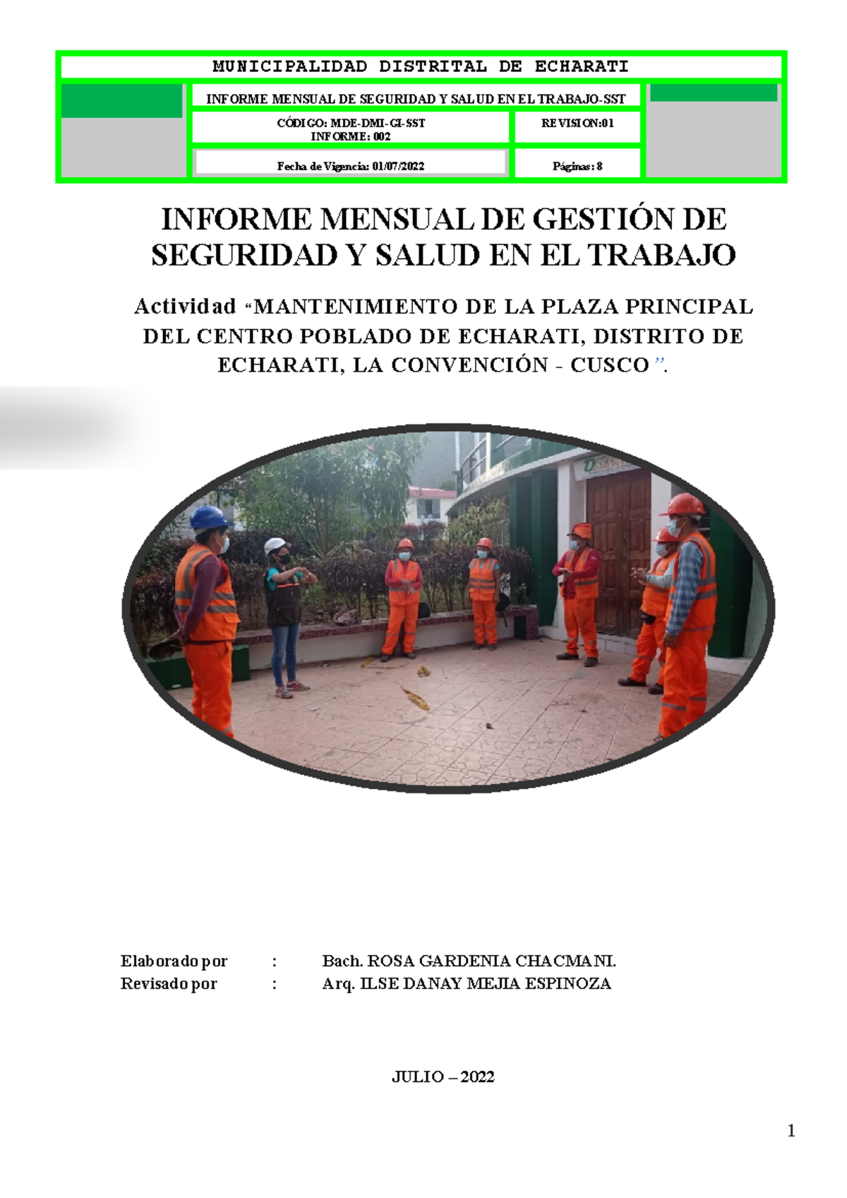 Pdfcoffee - infomes sst - INFORME MENSUAL DE SEGURIDAD Y SALUD EN EL ...