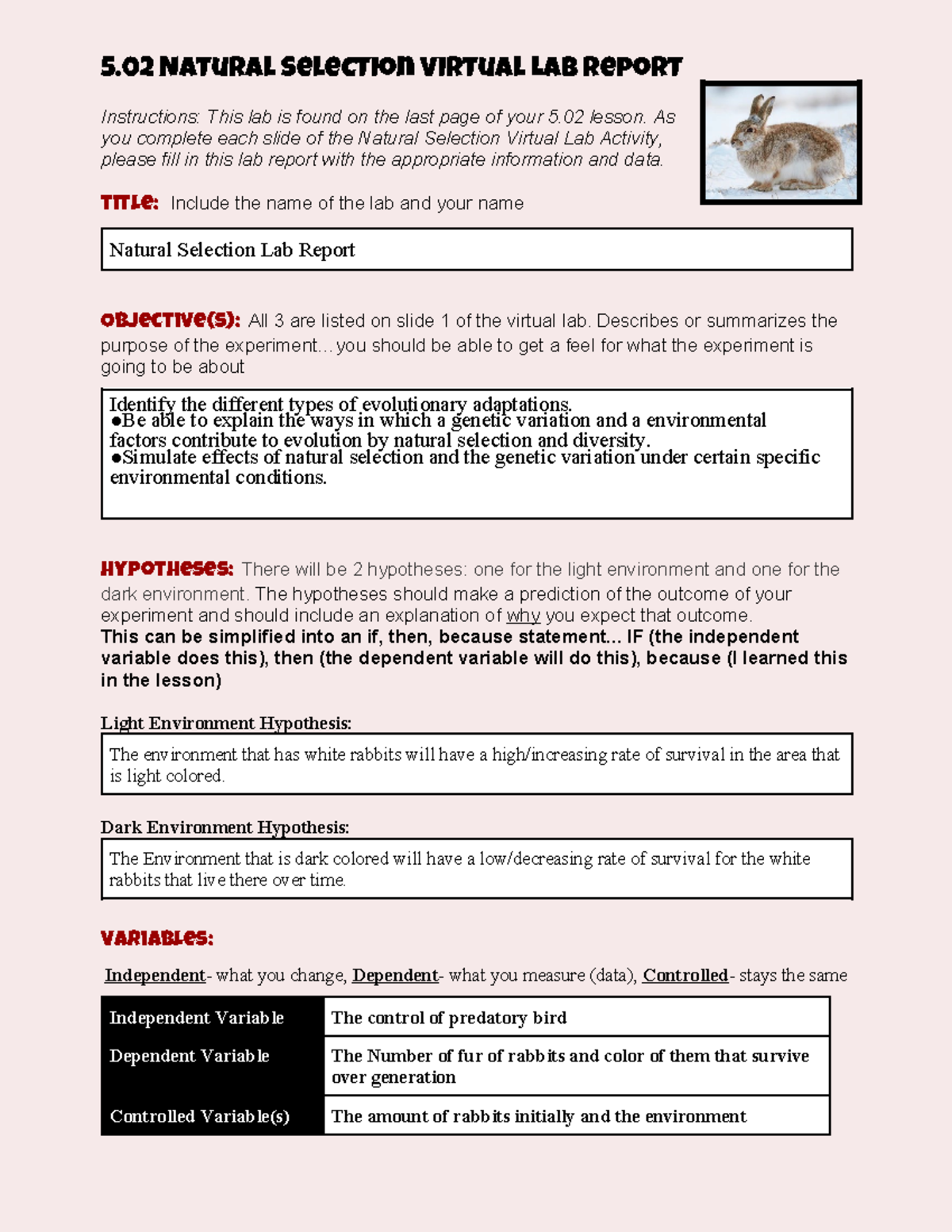 Natural Selection Virtual Lab Report - 5.02 Lab Analysis - Studocu