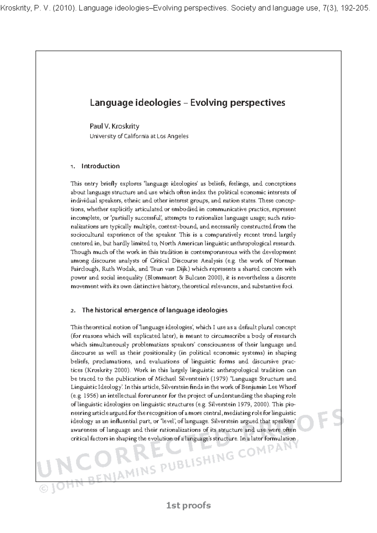 Kroskrity 2010 - Language Ideologies: Evolving Perspectives in Class ...