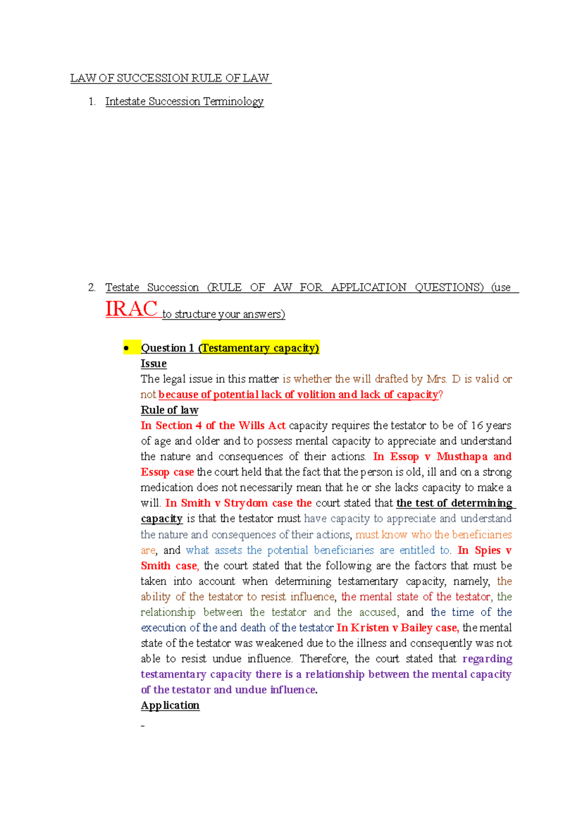 LAW OF SUCCESSION: TESTATE & INTESTATE SUCCESSION PRACTICE QUESTIONS ...