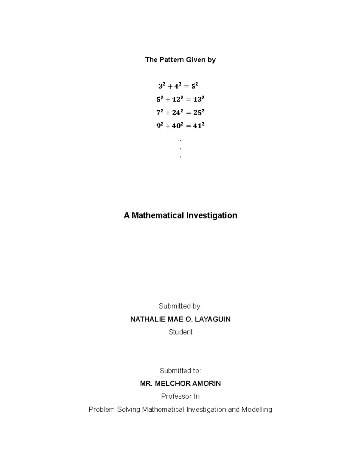 Mathematical Investigation on Patterns in Sequences (MATH 101) - Studocu